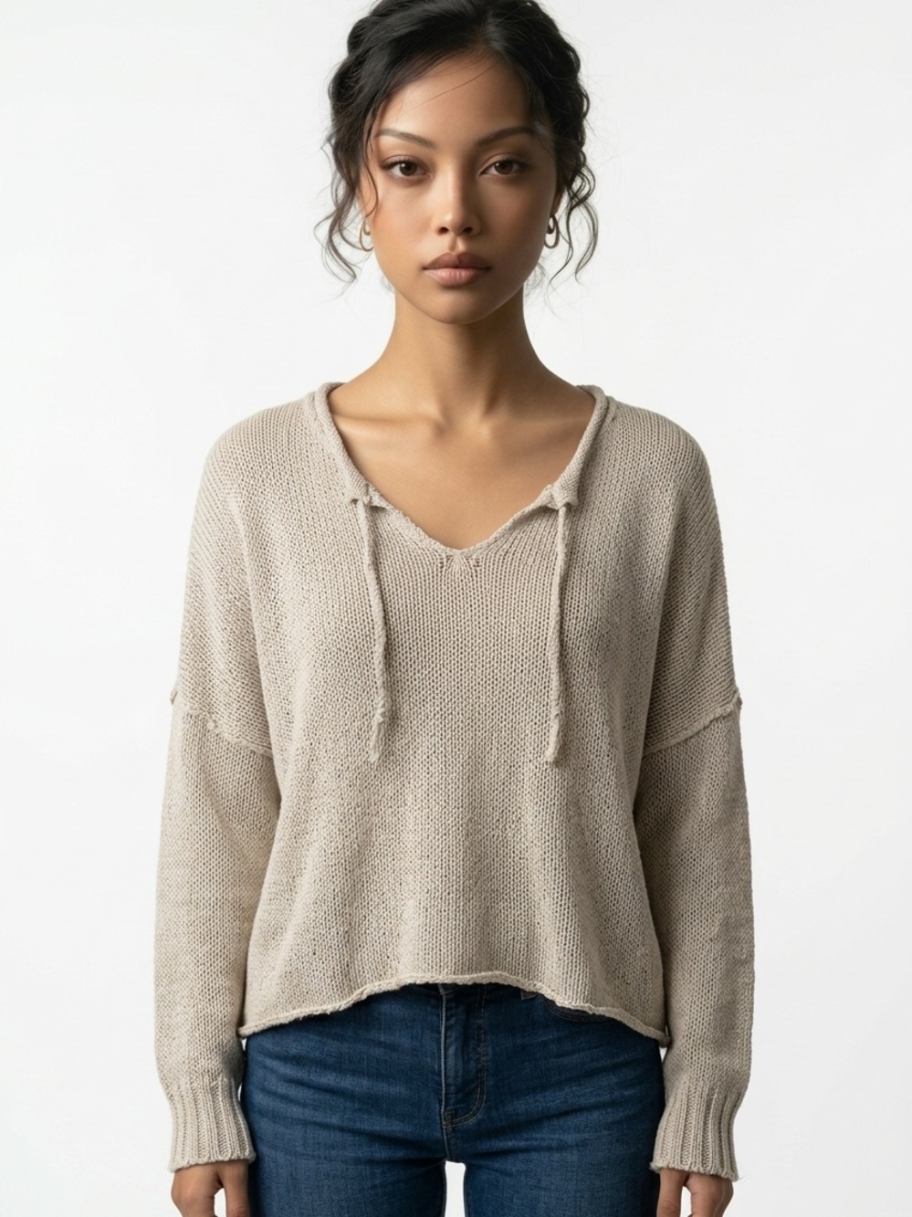 WOODEN SHIPS | Paola Buendia Hooded Knit Sweater Beige Women’s Size M/L